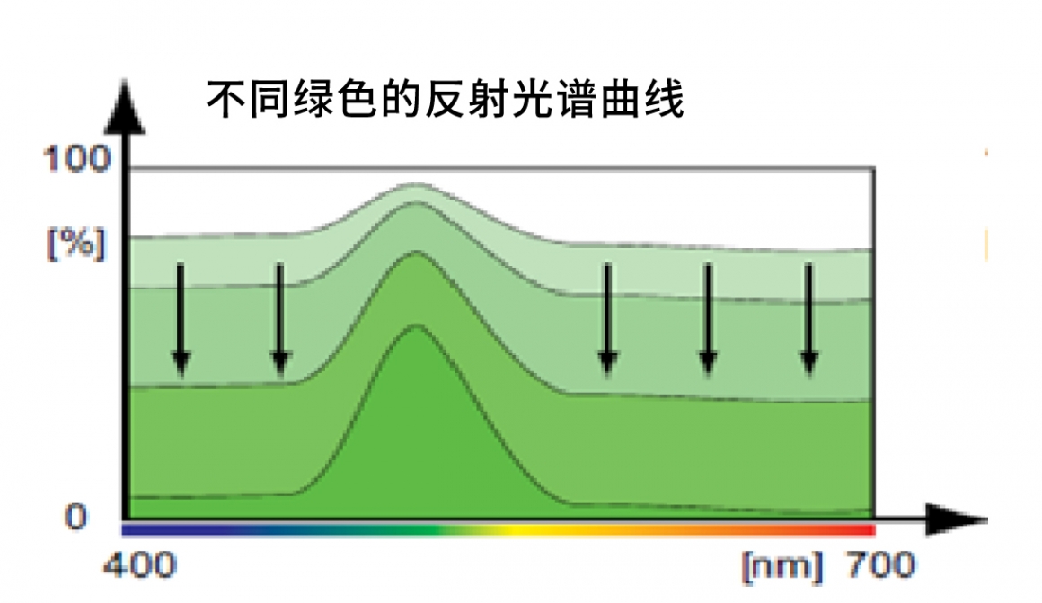 不同绿色的反射光谱曲线 不同绿色的反射光谱曲线