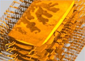 3D CT:半导体封装结构立体重建 3D CT重建影像,呈现晶粒、打线与孔洞缺陷
